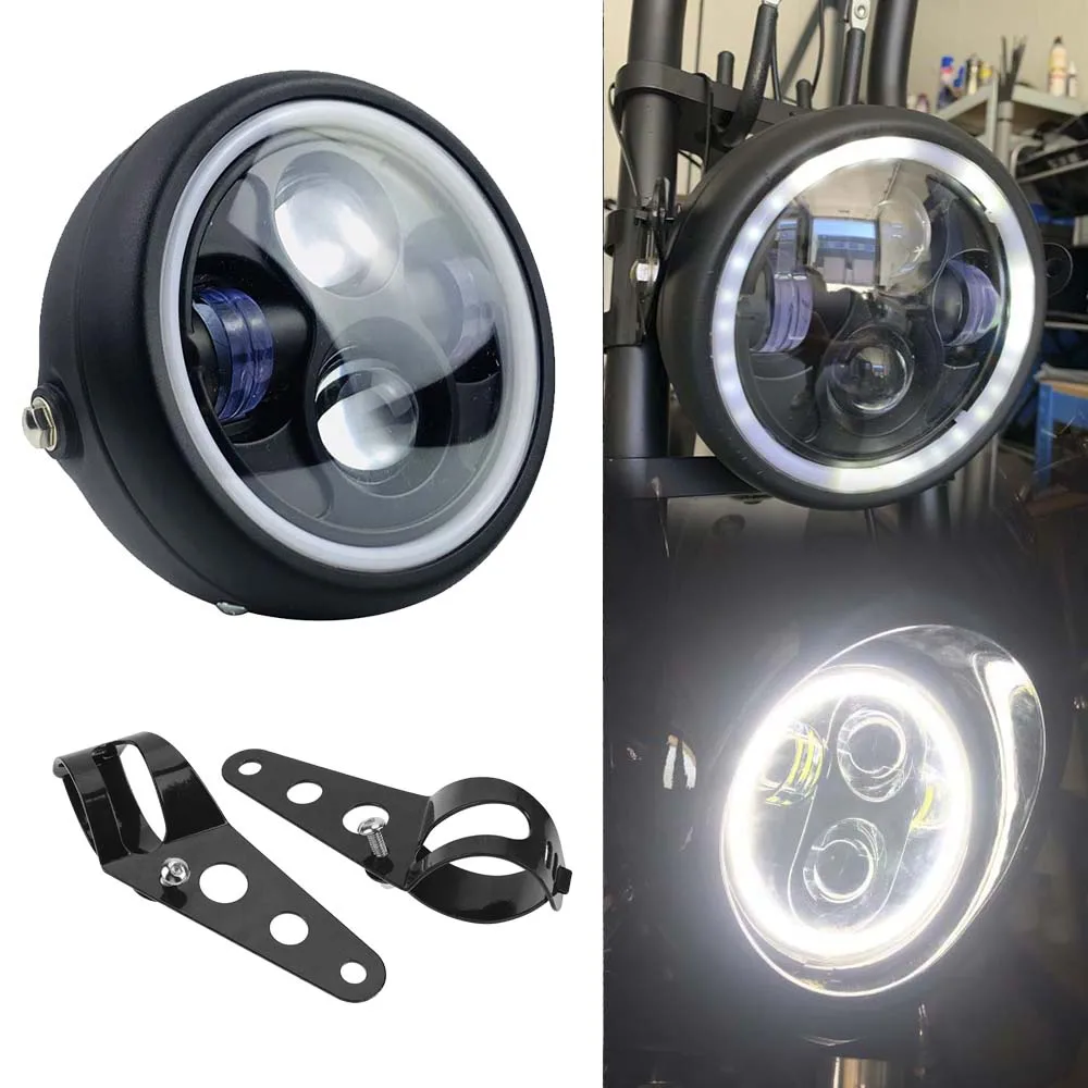 

Universal Motorcycle LED Angel Eye High Low Beam Headlight Lamp Front Light For Harley Cafe Racer Bobber Touring Bikes