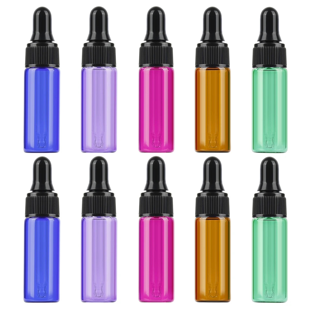 

10pcs/set Solid Color Essential Oil Dropper Glass Bottle 5ml Dropper Portable Travel Perfume Glass Container Makeup Container