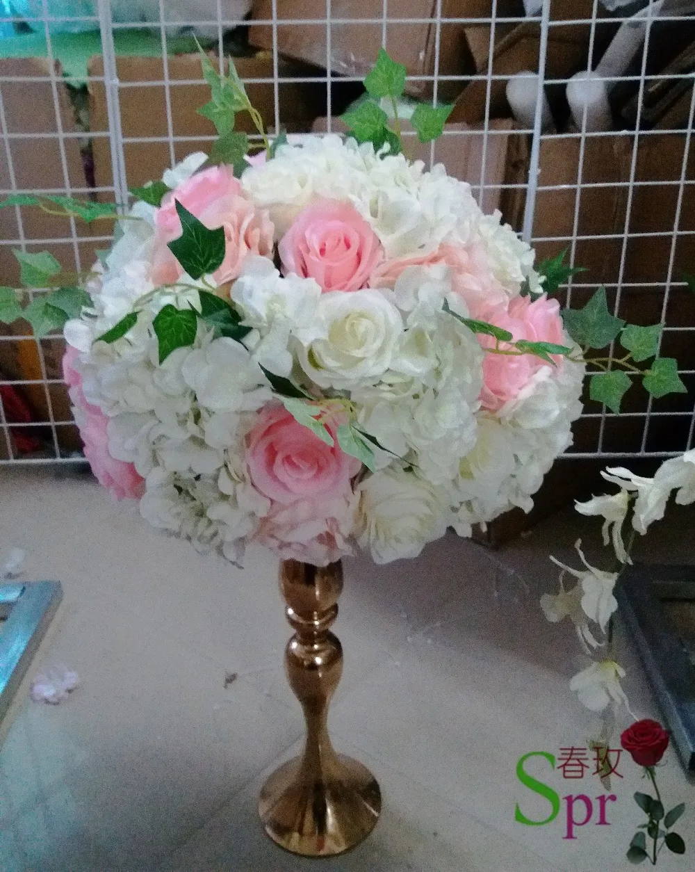 Spr Pink With Green White Wedding Table Centerpiece Flower Ball