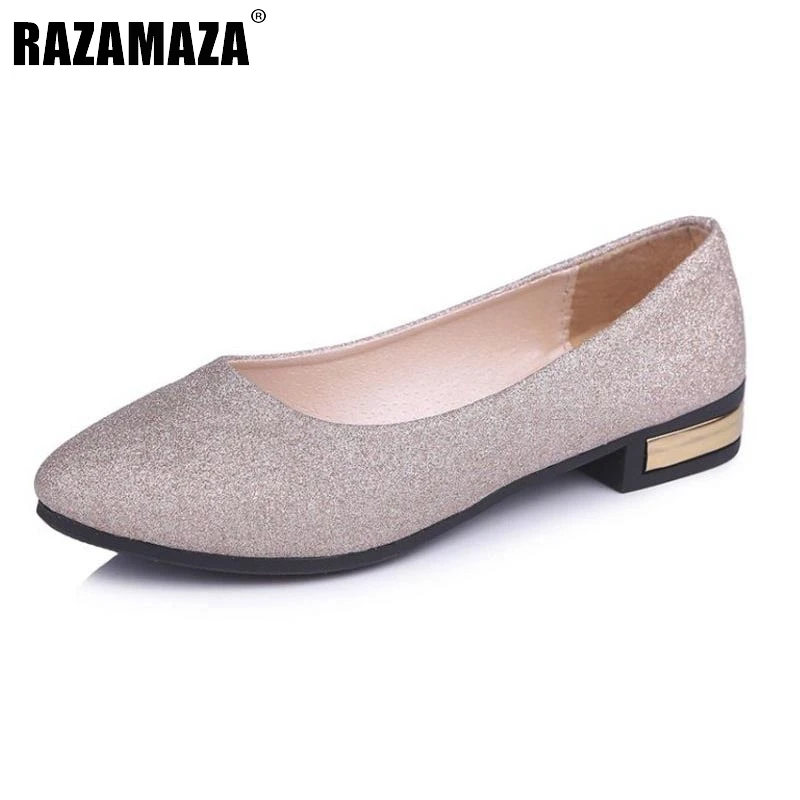 Razamaza элегантный Для женщин блеск Свадебная обувь на плоской подошве круглый