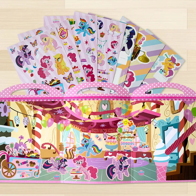 

My Little Pony unicorn Friendship Action Toy Figures Game Creative Birthday Party Sticker Scenario Sticker Set for kids Gift2A39