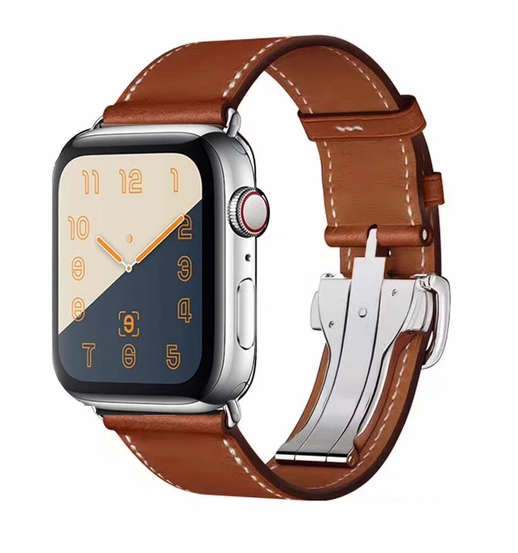 Single Tour Deployment Buckle strap Leather Loop For Apple Watch band