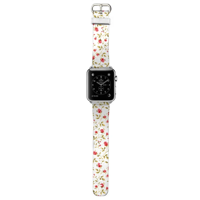 Rose Art Style Watchband Strap 38MM 42MM for Apple Watch Calf Leather For Iwatch Lady Bracelet for Universal Watches Wrist Clasp