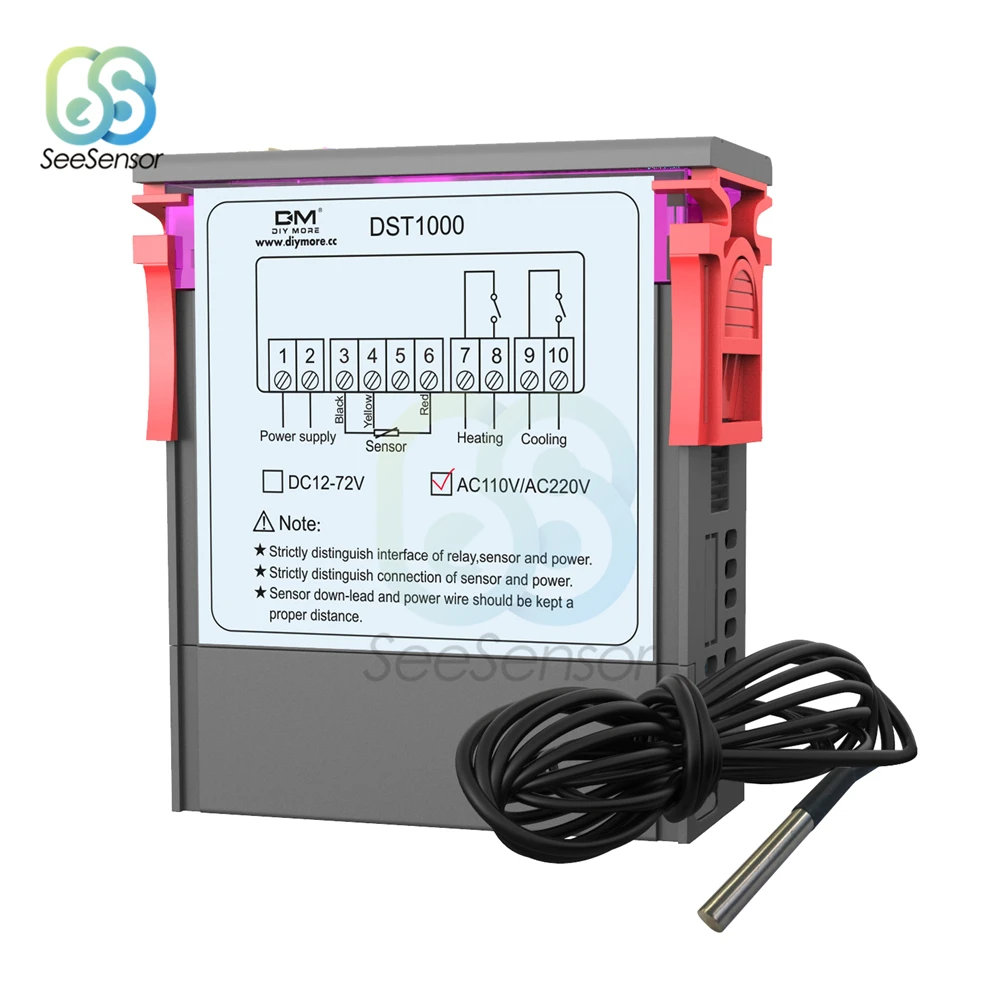 DST1000 AC 110V 220V DC 12-72V цифровой контроль температуры контроллер Лер термостат DS18B20 датчик Водонепроницаемый заменить STC-1000