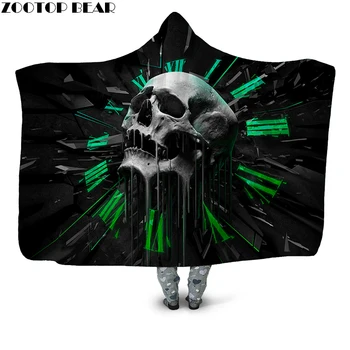 

Cool black Skull Fashion Anime 3D printing Couple Hooded Blanket Picnic Adult Bedding Soft Fleece Blankets Wearable Brand Cloak