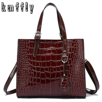 

2019 Brand Women Handbags Crocodile Pattern Patent Leather Women Bags Designer Ladies Shoulder Messenger Bag Woman Luxury Tote