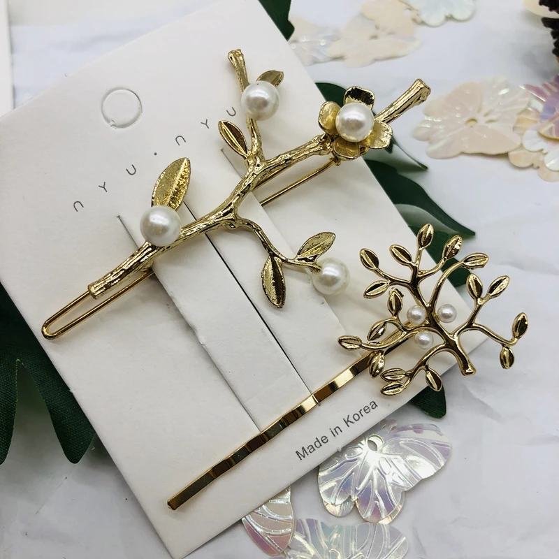 

Simple Style Branch Hair Clips For Womens Trendy Pearl Wedding Hair Accessories Preciosity Handmade Flower Hairpins Female