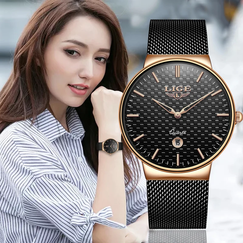 Женские кварцевые часы Reloj Mujer LIGE модные роскошные Брендовые Часы для женщин