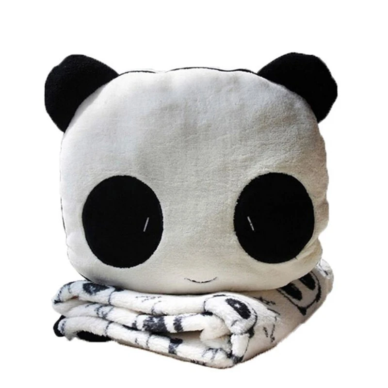 

TOP!-Sweet Panda Velvet Plush Toy Coral Fleece Blanket Accent Set (Black, White)
