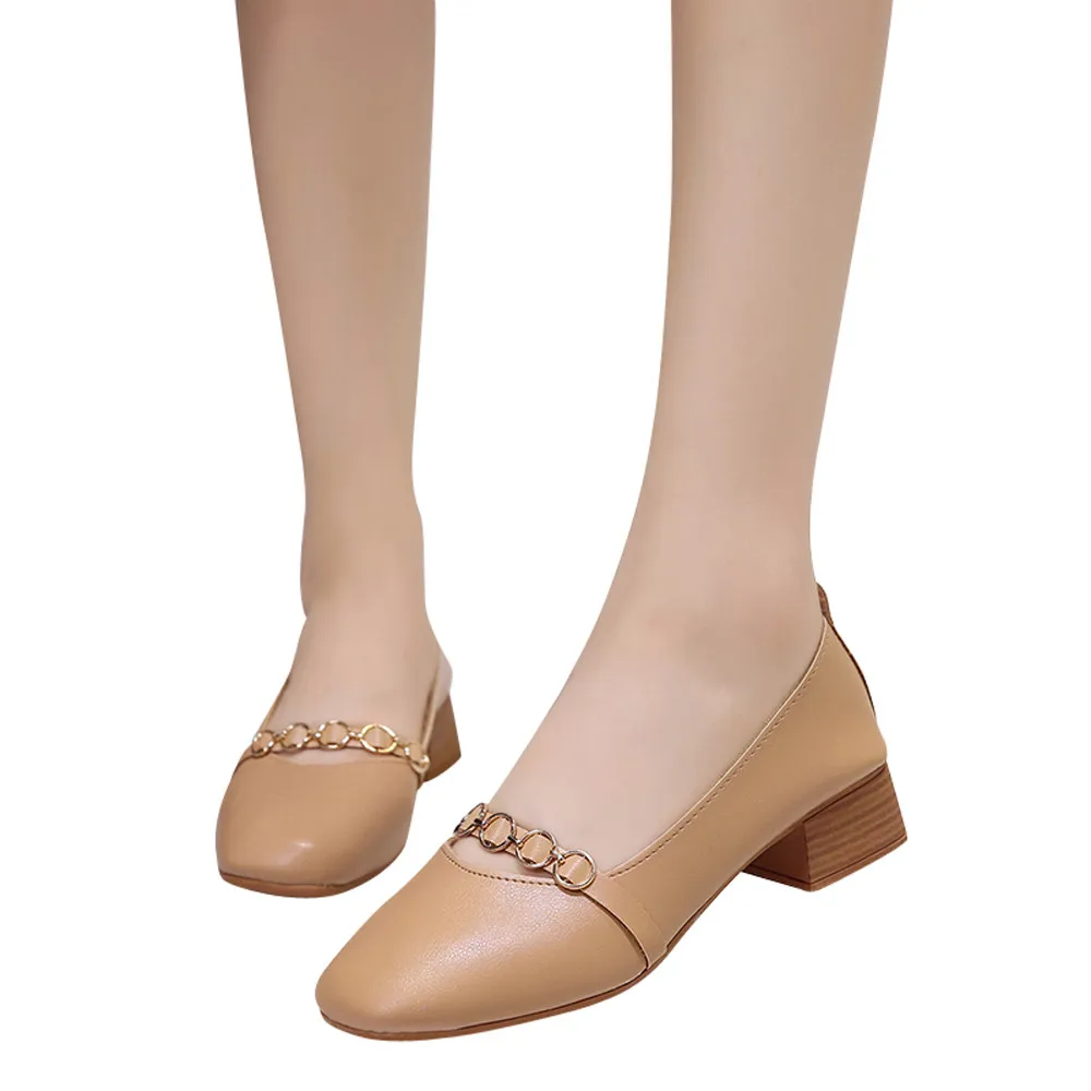 

Women Thick Heel Single Shoes Mid Heels Sexy Pointed Toe Slip-on Wedding Party Shoes For Lady Size