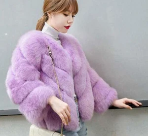Зимнее меховое пальто корейское женское короткое пальто большой размер 4XL пальто из искусственного меха короткая женская шуба из искусственного лисьего меха - Цвет: Лаванда