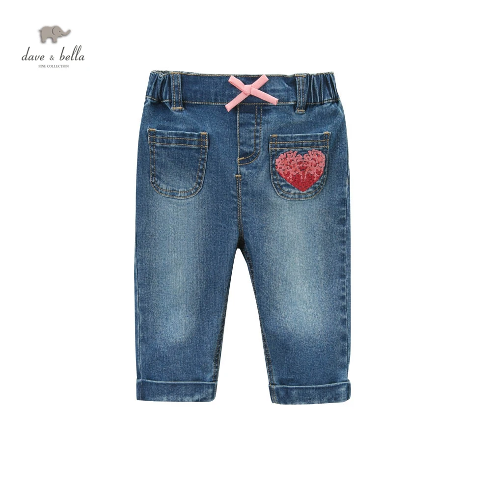 DB4373 dave bella/весенние новые синие джинсы для маленьких девочек модные детские джинсы синие штаны модные джинсы для девочек
