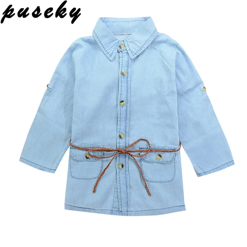 Puseky New Children Long Sleeve Denim Girl Jean Blouses Clothing Autumn