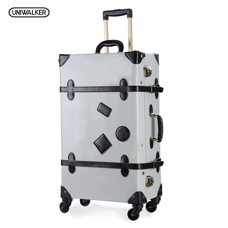 12" 20" 22" 24" 26" Gray Retro Trolley Suitcase Bags, 2PCS/SET Vintage