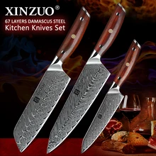 XINZUO 3 шт. наборы кухонных ножей VG10 Дамасская сталь Santoku кухонные ножи шеф-повара острый Кливер ножи для нарезки подарок нож инструменты