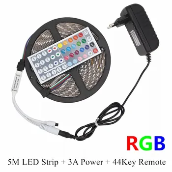 

5M 300leds 5050 LED Strip Flexible Light Set SMD5050 RGB RGBW Strip+44key/40key Remote control+Power Adapter DC Female