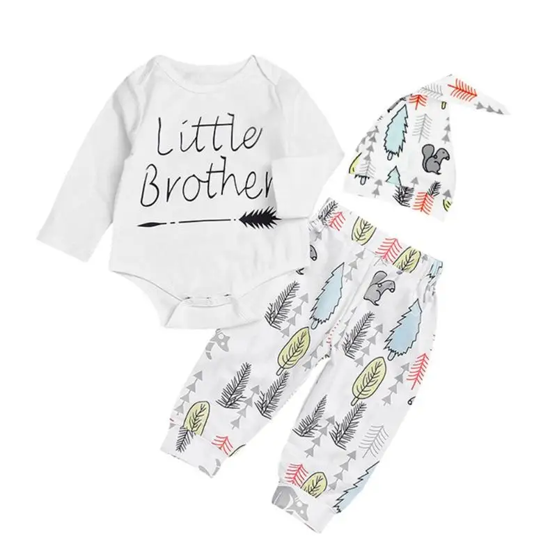 

3pcs/Set Unisex Baby Letters Long Sleeve Romper Pants Hat Outfits Clothes