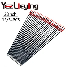 Охотничья Стекловолоконная стрела болты 6/12/24 шт. 28 дюймов красный, белый перо для детей/Женская практика блочного Лука стрельба из лука