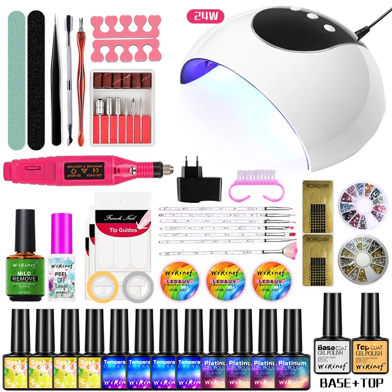 

WiRinef Nail Set Choose 12 Colors Nail Polish Gel Set With Electric Manicure Machine UV Lamp Dryer Manicure Set