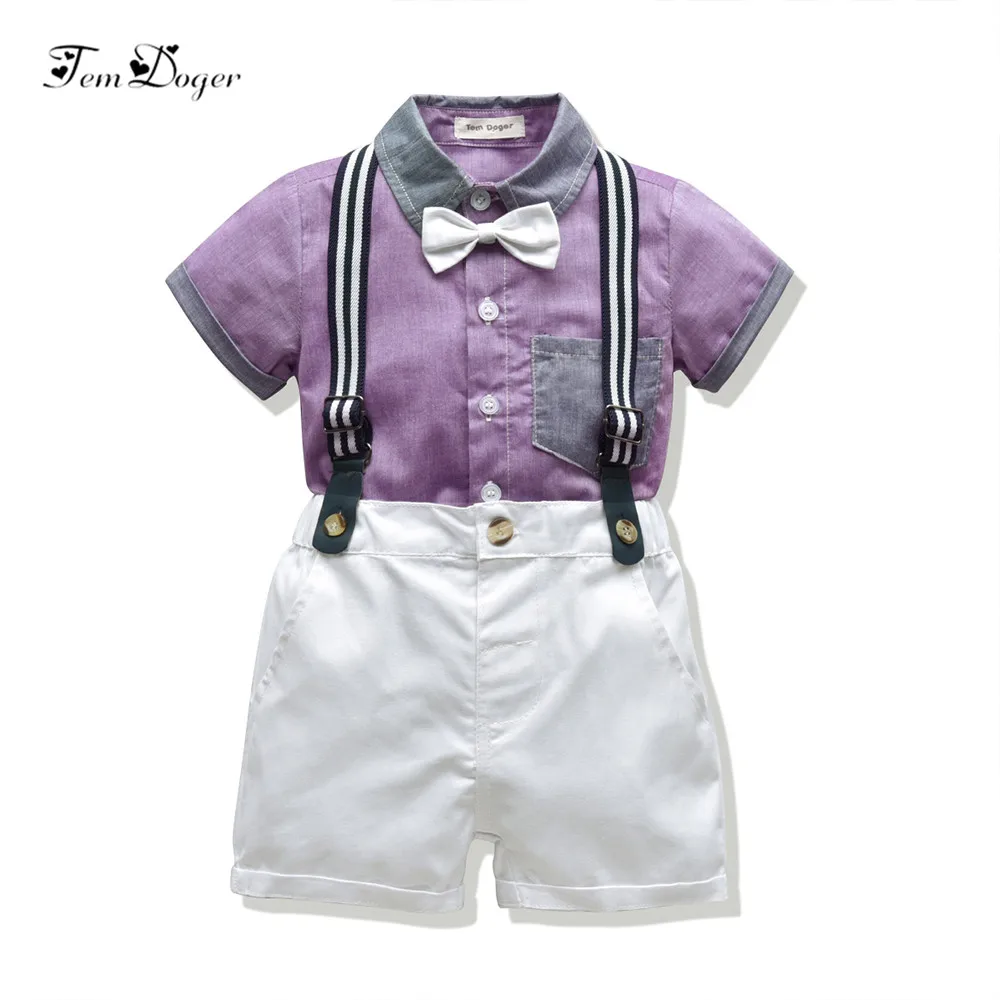 

Tem Doger Baby Boy Clothing Sets 2019 Infants Newborn Boy Clothes Shorts Sleeve Tops+Overalls 2PCS Outfits Summer Bebes Clothing
