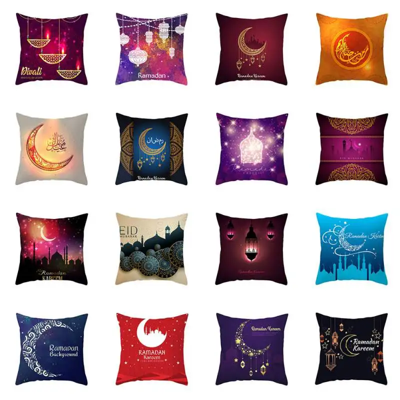 

Muslim Ramadan Decoration For Home Cotton Seat Sofa Cushion Cover Classic Lantern Throw Pillow Cover Eid Mubarak Decor 45x45cm