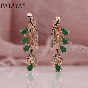

Pataya 328 Anniversary 585 Rose Gold Multicolor Water Drop Natural Zircon Wedding Party Fine Jewelry Women Long Dangle Earrings