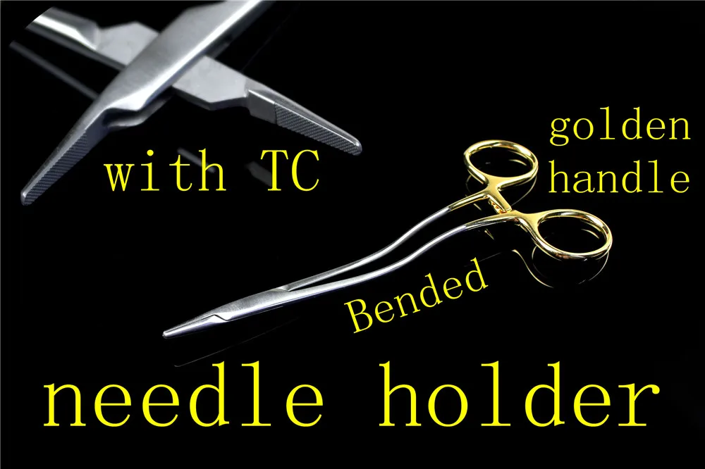 

medical surgical instrument 16cm fine needle holder with tc Alloy insert golden handle oral cavity Nose Cosmetology plastic tool