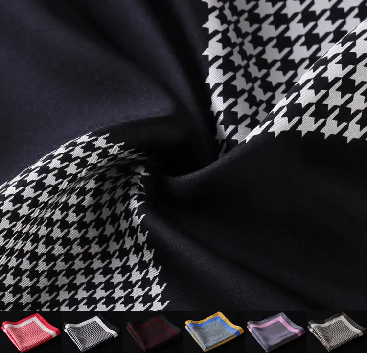 HN13 Houndstooth Handkerchief 100 Natural Silk Satin Mens Hanky