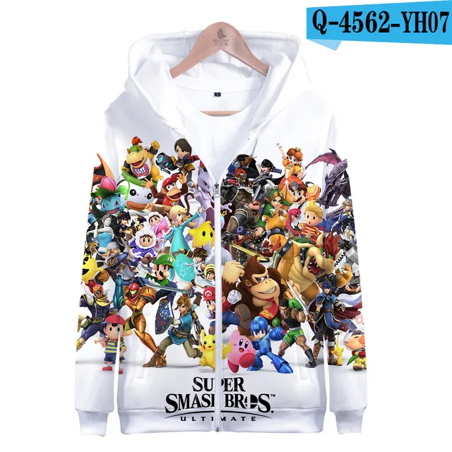 Супер Марио Bros. 3D Толстовка с капюшоном, флисовая толстовка Super Smash Bros, толстовки Harajuku, мужской спортивный костюм, хип-хоп куртка на молнии, пальто, одежда - Цвет: 3dLL-383