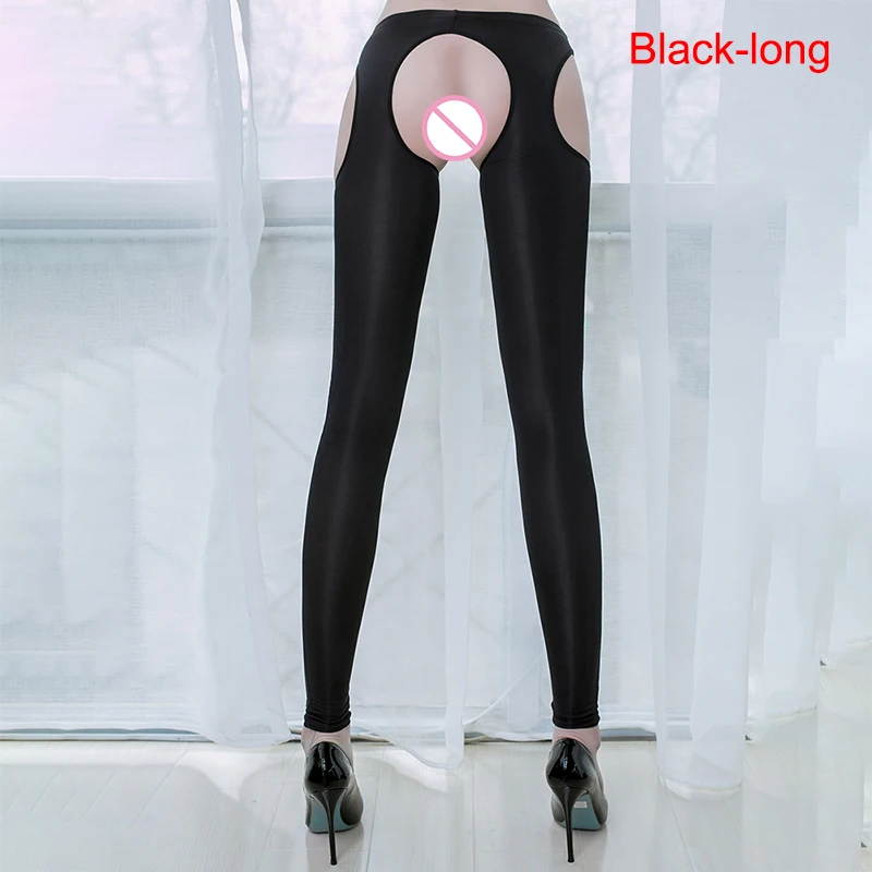 Блестящие красивые сексуальные леггинсы до колена, женские шелковые блестящие открытые длинные прозрачные штаны, прозрачные эластичные леггинсы - Цвет: as shown