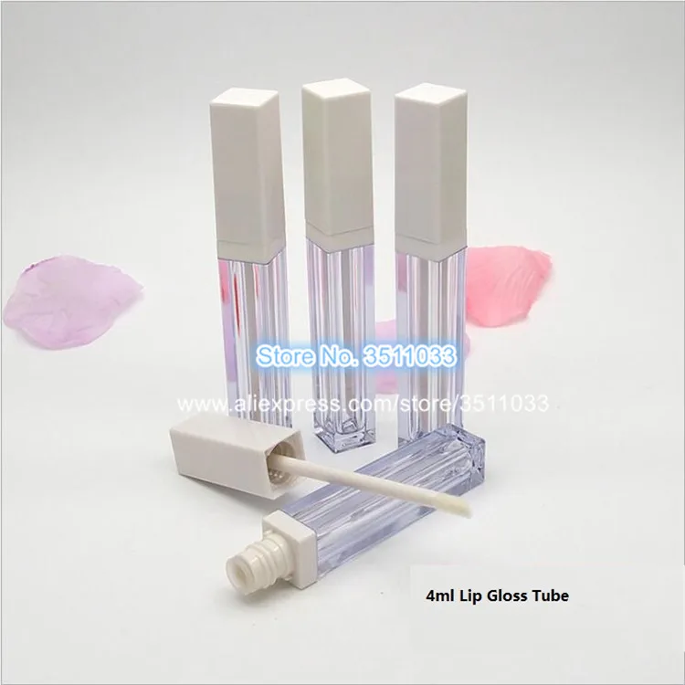 

4ML Cosmetic Transparent Empty Plastic Lip Gloss Bottle White Cap Lid Square Lip gloss Tube Beauty Liquid Lipstick Clear Tube