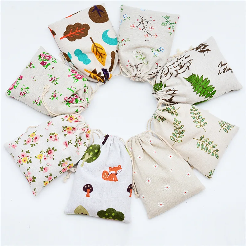 

Random Colors!Printed Cotton and Linen Bundle Pocket Ornaments Jewelry Bag Drawstring Text Play Sachet Sachet Empty Bag