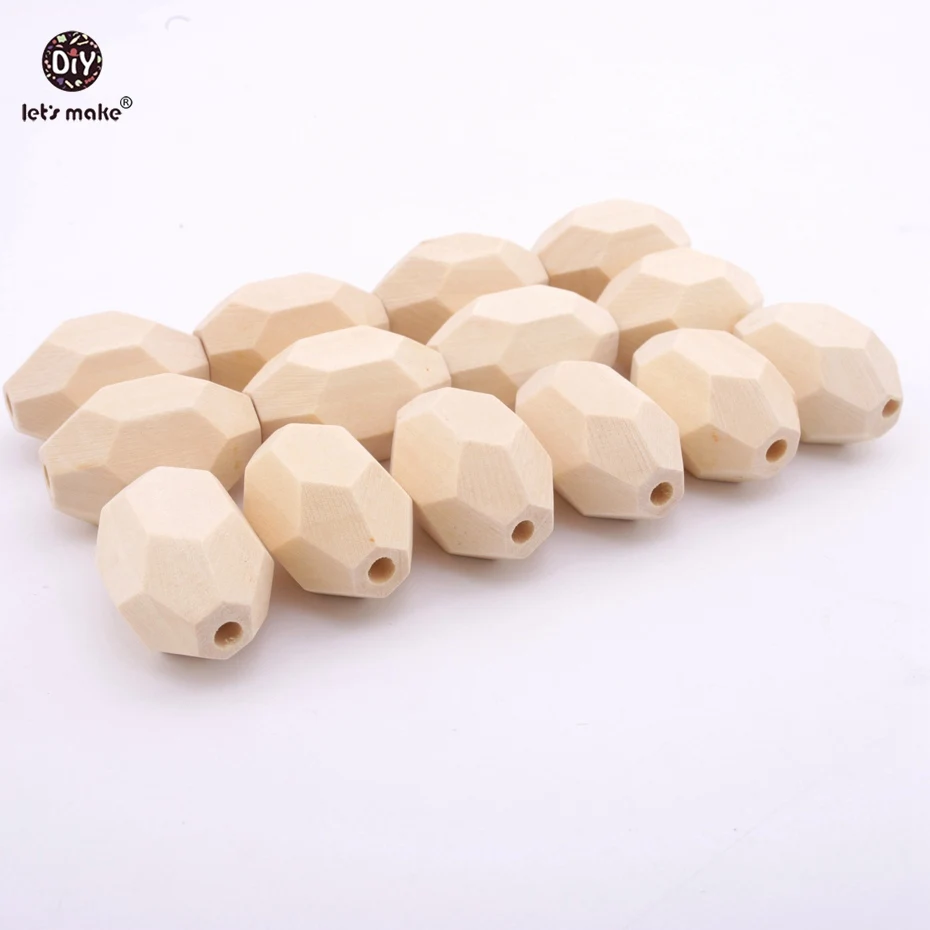 

Let's Make Unfinished 100pc Chew Wood Beads Geometric Polygon Beads 32*22mm DIY Teething Nursing Necklace Jewelry Wooden Teether