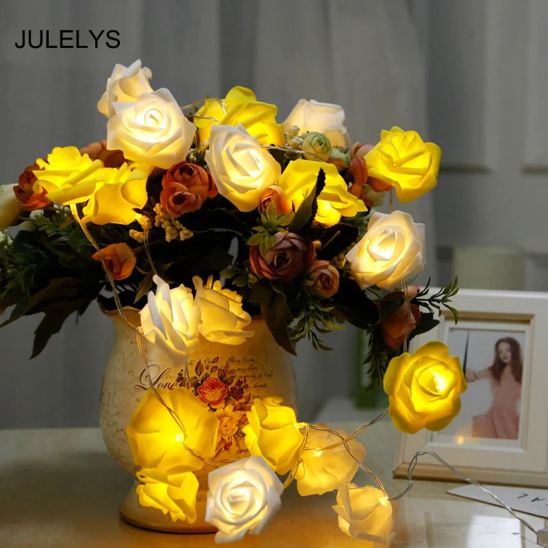 

JULELYS Rose LED String Lights Decoration For Wedding Christmas Garland For Holiday Party Home Window Gerlyanda Room Light Chain