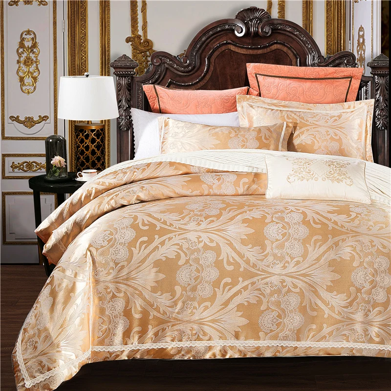 

2017 Luxury Jacquard Silk Cotton Royal Bedding Set lace Bed set Queen King 4Pcs Duvet cover set Bed sheet Pillowcase bed linen