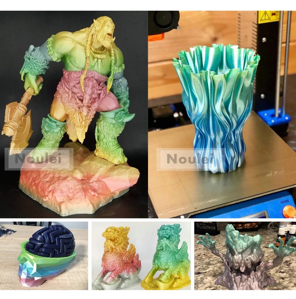 Noulei 3D принтер нить PLA шелк 1,75 мм 1 кг Радужная многоцветная шелковистая блестящая постепенно меняющая цвет печатные материалы