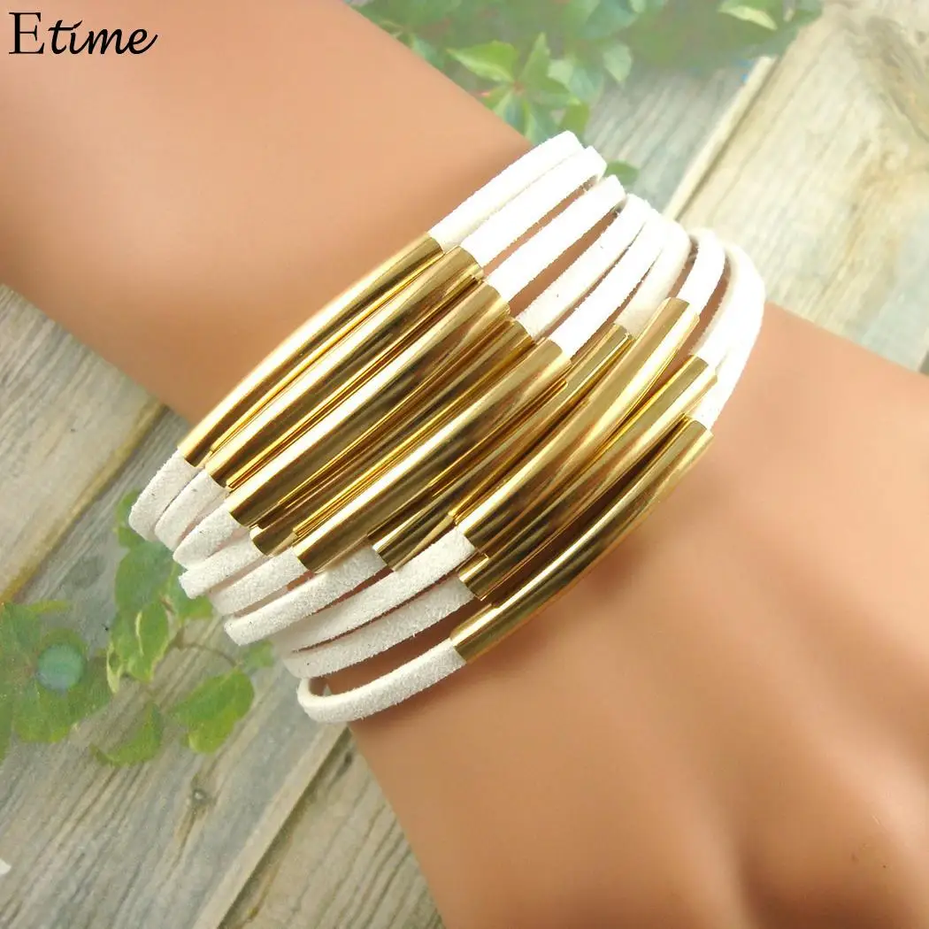 Suede Women Multilayer Men Copper Tube Bracelets Jewelry | Украшения и аксессуары