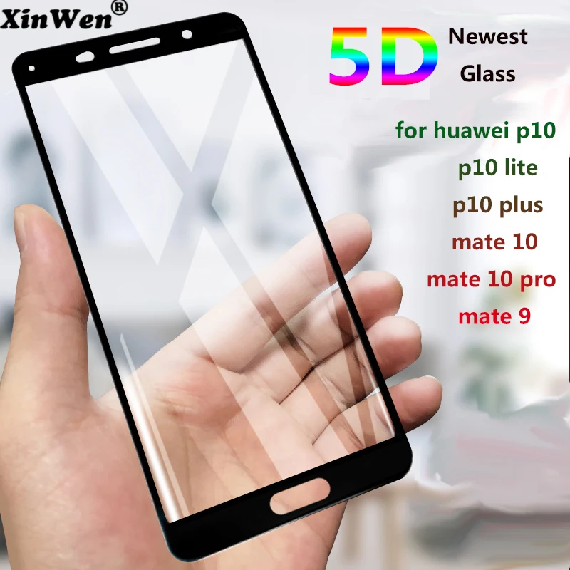 

xinwen 5D Curved protective screen protector Tempered Glass for huawei p10 lite plus p10lite p 10 mate 9 mate 10 pro Film 3d 4d