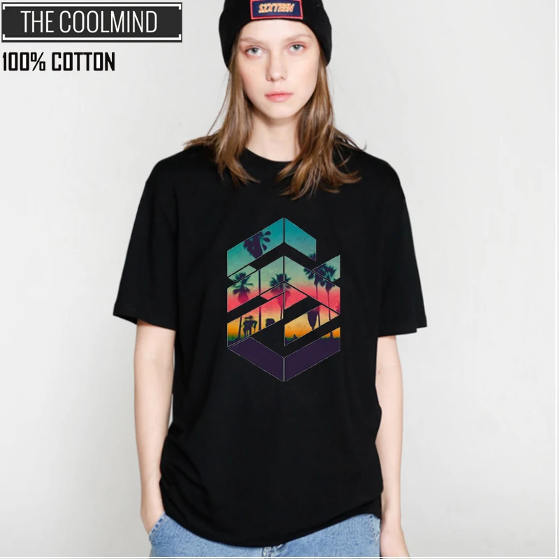 COOLMIND QI0311B 100% القطن قصيرة الأكمام بارد فضفاض النساء تي شيرت عارضة المتضخم الصيف الإناث التي شيرت للنساء المحملة القمصان