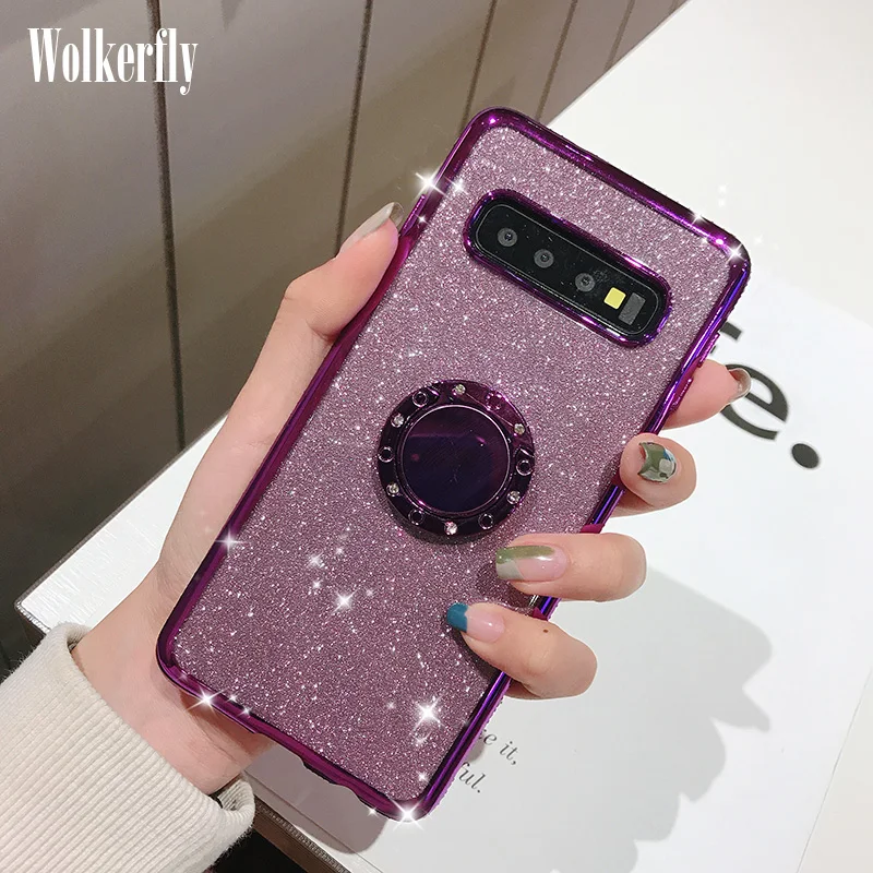 Блестящий Алмазный чехол для samsung Galaxy S10 S9 S8 J4 J6 плюс J8 A7 A50 A70 A60 A30 M30 Note 9 8 3D стенд держатель чехол