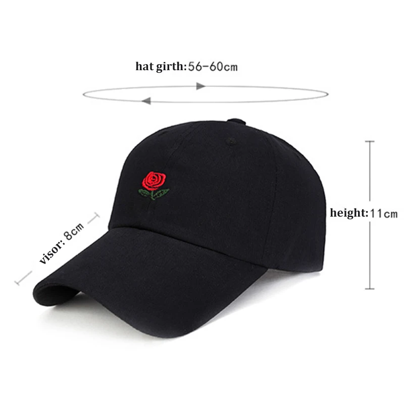 Women Men Rose Embroidered Baseball Cap Unisex Solid Flower Pattern Hat Male Female Fashion Adjustable Cotton Casual Caps CP0049 (1)