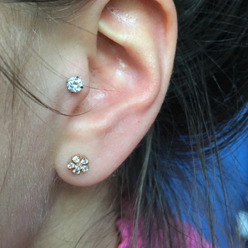 Body Piercing Jewelry 16g 316l Steel&PTFE Round Zircon CZ Labret Lip Bar Ring Piercing Ear Cartilage Tragus piercing Body Jewelry
