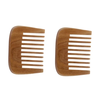 

2pcs Wooden Wide Tooth Pocket Hair Beard Comb Hair Detangler Scalp Massage Comb with Green Sandalwood Scent
