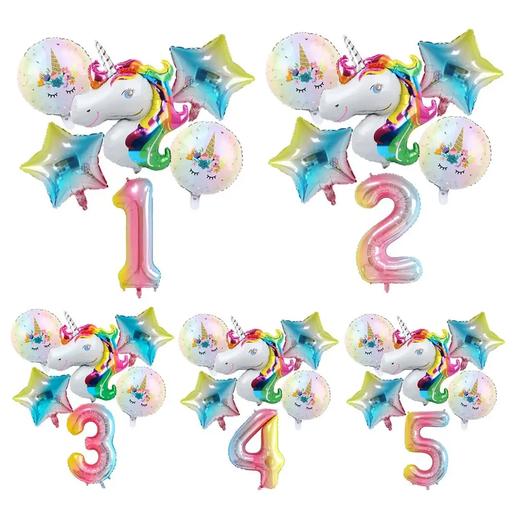 qifu rainbow unicorn balloon foil happy birthday balloon