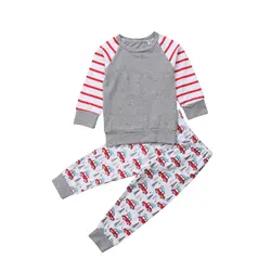 2 шт. Одежда для маленьких девочек полосатая футболка с длинными рукавами с изображением новогодней елки и штаны комплект детской одежды