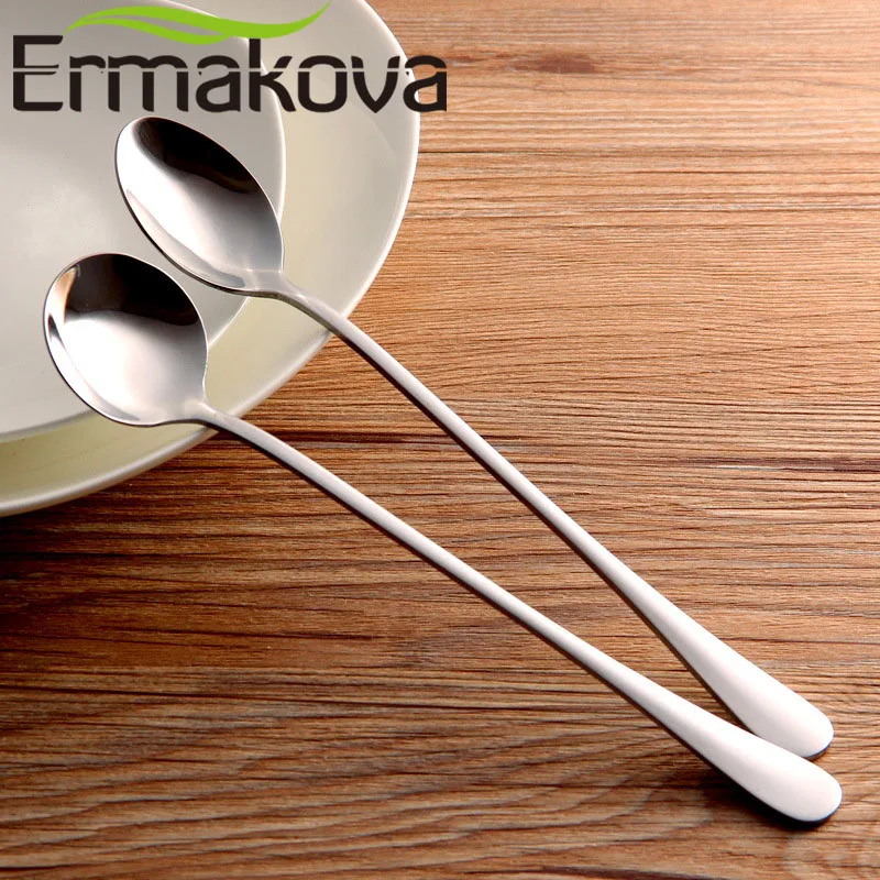

ERMAKOVA Set of 2 Long Handle Iced Tea Spoon Coffee Spoon Ice Cream Spoon Stainless Steel Cocktail Stirring Mixing Spoon