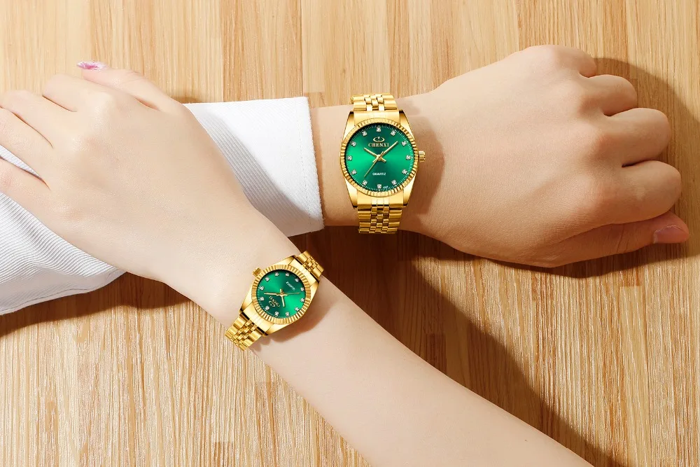 Золотые часы для любителей наручных часов CHENXI Топ бренд класса люкс часы комплект водонепроницаемые часы мужские часы со стразами женские часы пара Relogio