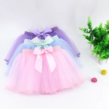 Фатиновая юбка с бантом для маленьких детей Детская танцевальная юбка для балета с эластичной резинкой на талии для девочек Милая танцевальная юбка-пачка