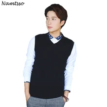 Хлопок жилет для мужчин осень зима сплошной цвет v-образным вырезом без рукавов свитер хлопок трикотаж Потяните бренд базовый топ одежда 207