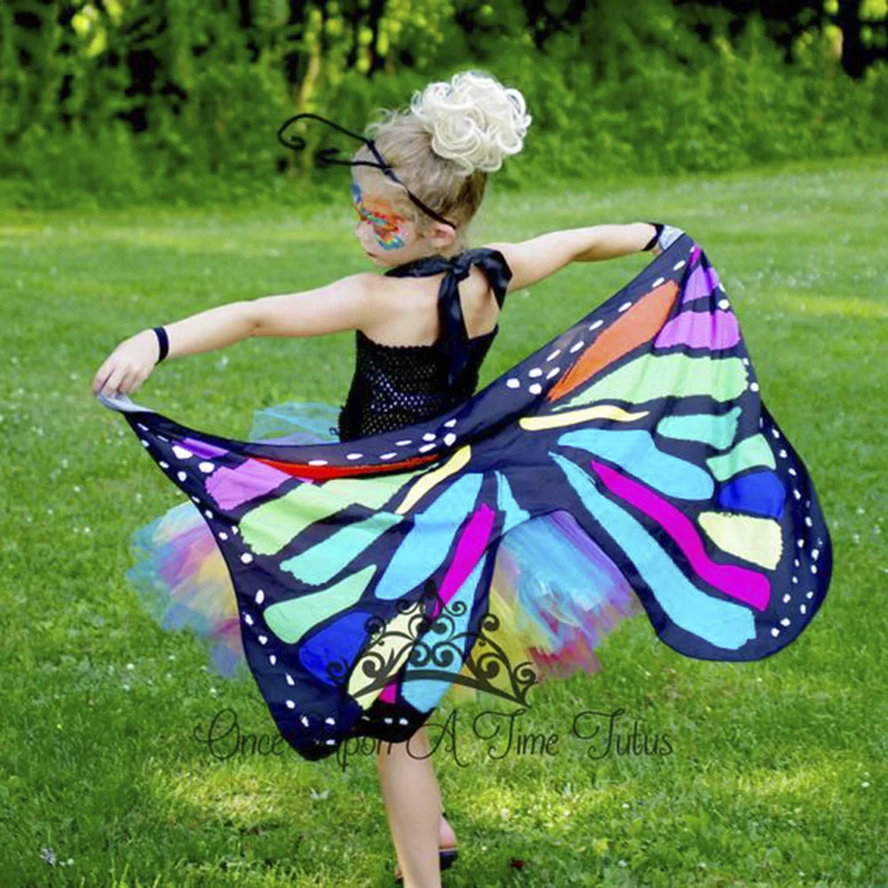 Яркое Радужное платье-пачка с бабочкой; платье феи для маленьких девочек для костюмированной вечеринки; платья для дня рождения с крыльями; Детский костюм на Хэллоуин